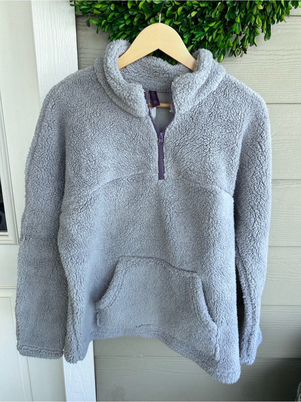 Adore Me addi Light Gray Sherpa fleece Quarter-Zip Pullover